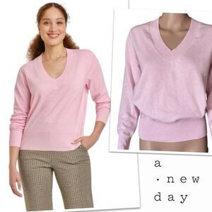 A New Day Heathered Pink Fine Gauge V-neck Sweater - Size Extra Small